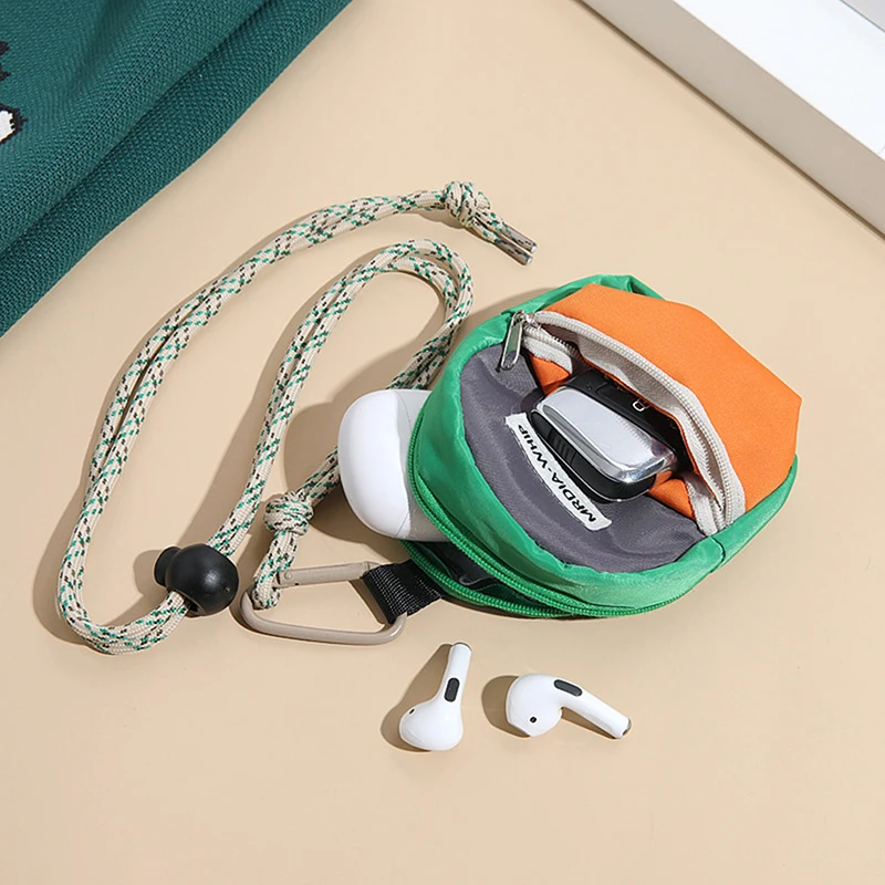 Neck Hanging Coin Purse New Polyester Earphone Storage Bag Mini Wallet Anti-theft Contrasting Color Small Key Bag Zipper Bag