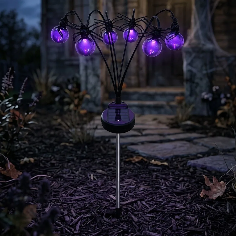 1pc Halloween Lamp 6 Head Purple Glow Stake Light For Outdoor Yard Garden Decoration Material Ground Insert