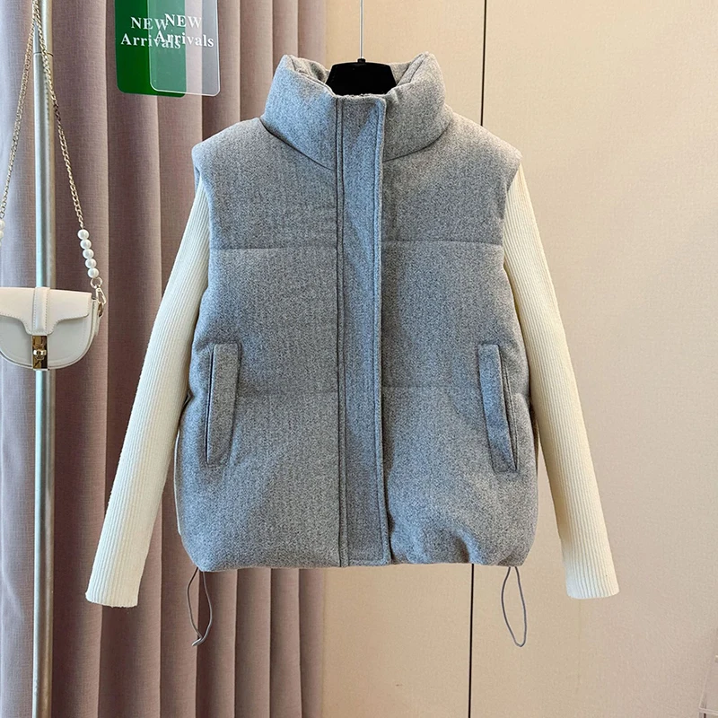

Women Thick Warm Sleeveless Coat Outerwear 2025 New Autumn Winter Fashion Solid Color Woolen Cotton Waistcoat Jacket