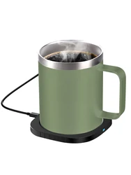 2 IN 1 Coffee Mug Warmer and Wireless Charger with Cup and Lid 55℃/131℉ Constant Temperature Stainless Steel Beverage Cup Warmer