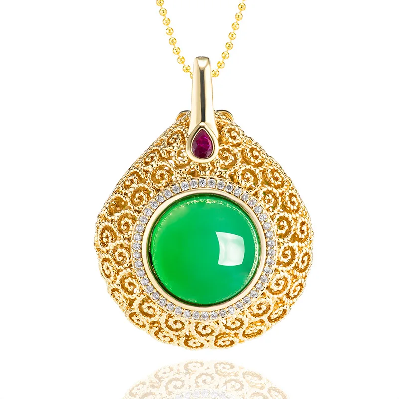 

Натуральный натуральный зеленый агат, маленький мешок, медь, позолоченный, с ледяным круглым нефритовым кулоном, женское ожерелье, модный подарок на праздник