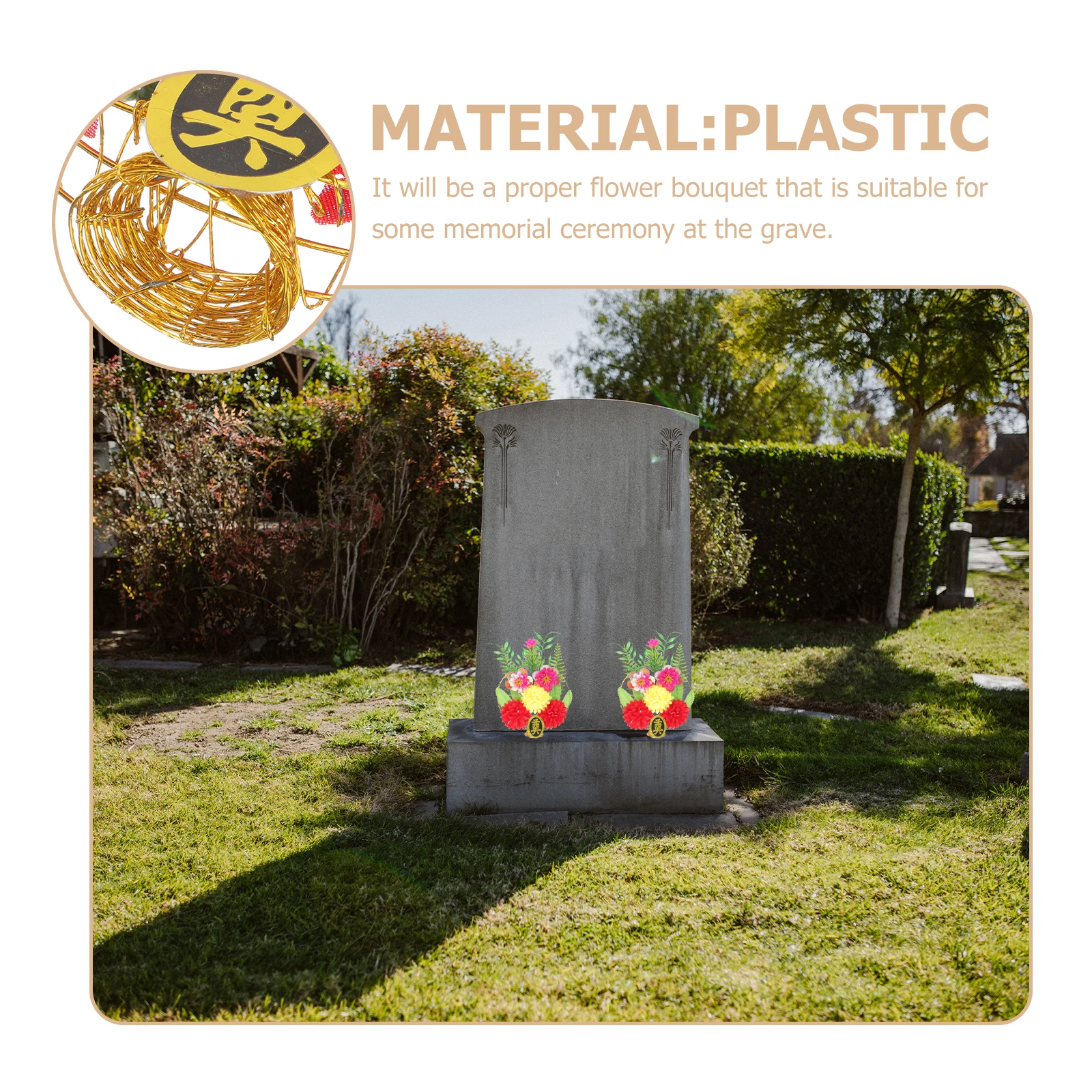 

2pcs Artificial Flower Grave Decoration Cemetery Flowers Decor Memorial Fake Flowers Outdoor Flower Arrangement For Headstone