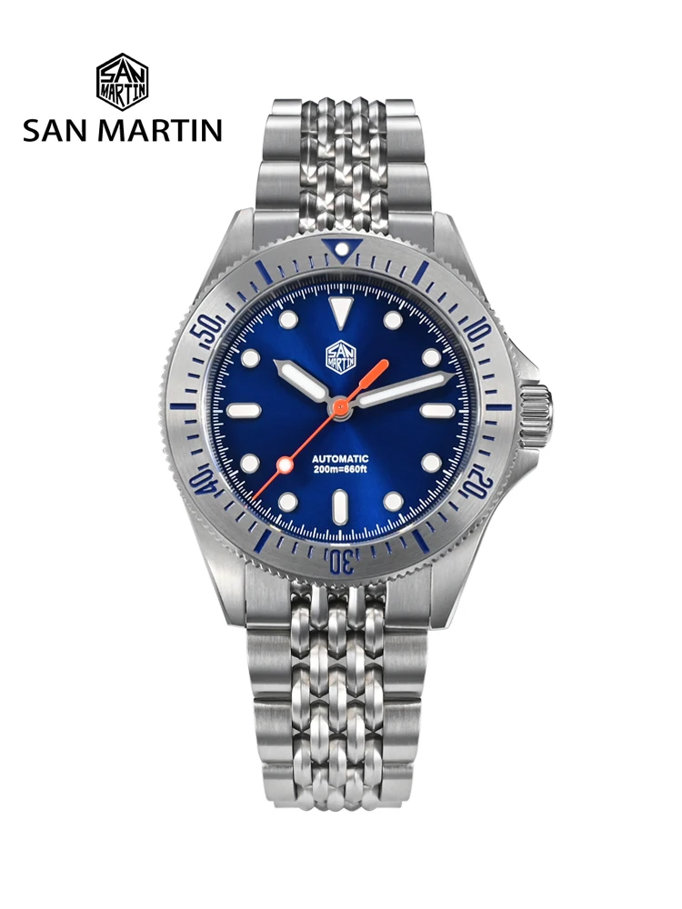 San Martin diseño Original 38,8mm actualización reloj de buceo Sunburst Esmalte Dial NH35 mecánico automático de lujo impermeable 200m Lume