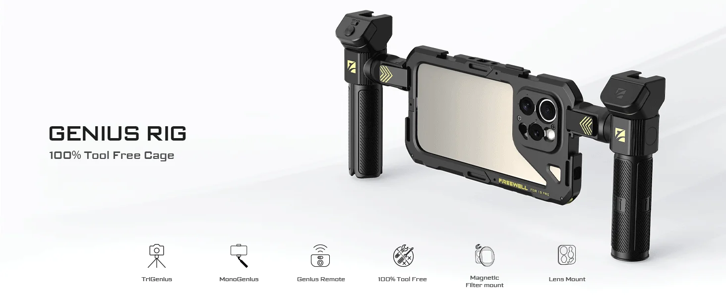 Freewell Smartphone Genius Rig Cage Stativ-Basis-Kit für iPhone 16 / 17 Pro & MAX – Stabilisator für Videoaufnahmen und Filmproduktion – Detail 1