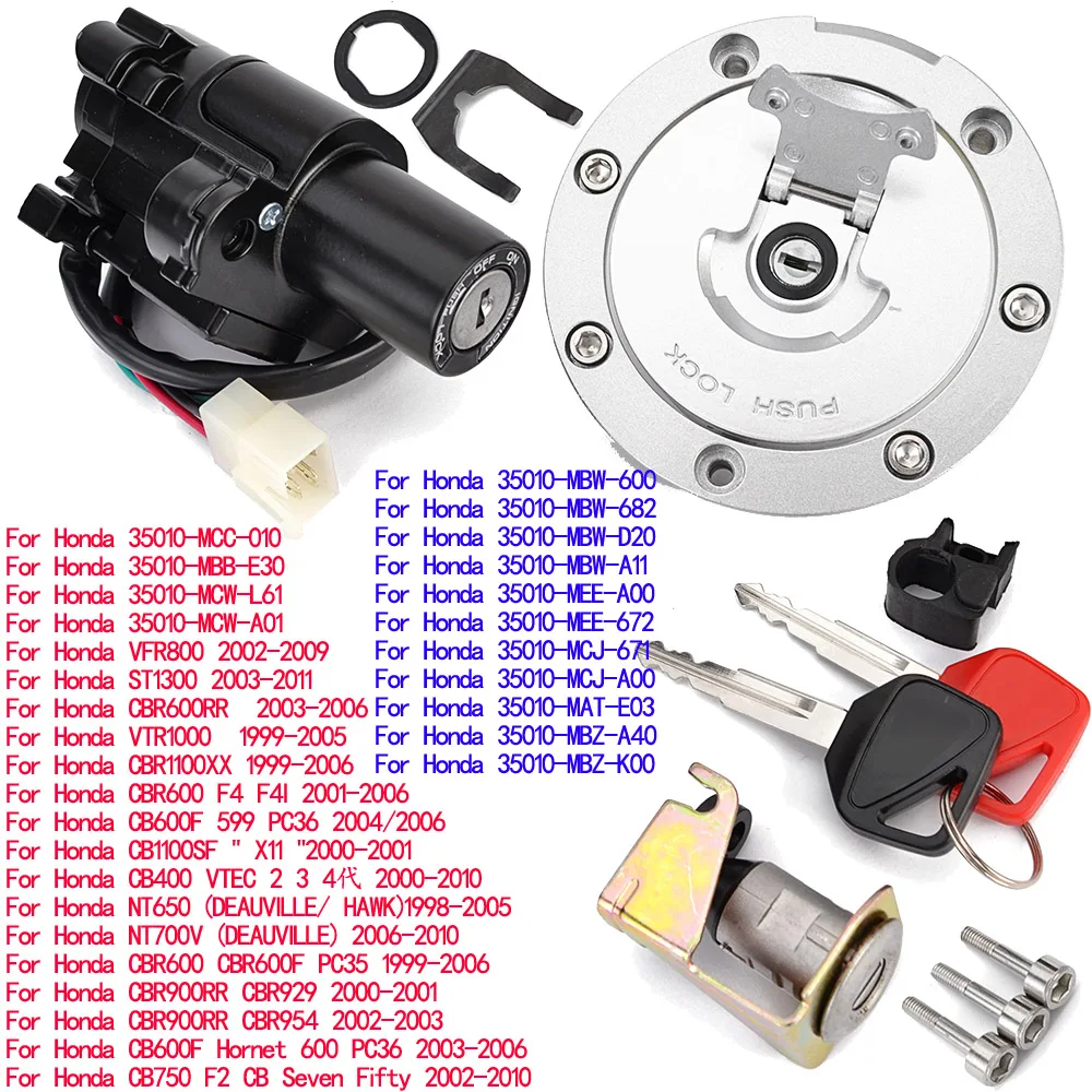 CBR 600 900 RR Fuel Gas Cap Ignition Switch Seat Lock with Key Kit For Honda 35010-MEE-672 35010-MCJ-671 CBR-900RR CBR 929 954 