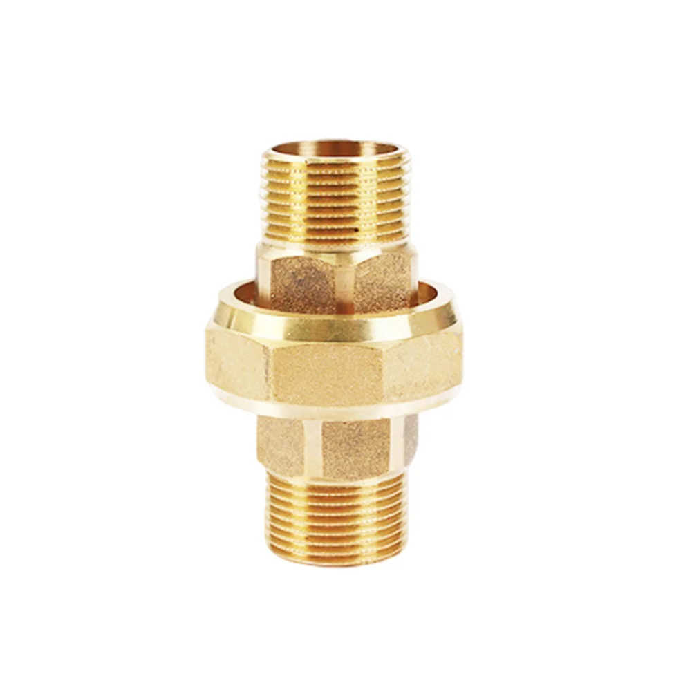 Engineered brass fitting with dual male threads for reliable interconnection in pressurized hydraulic and pneumatic setups