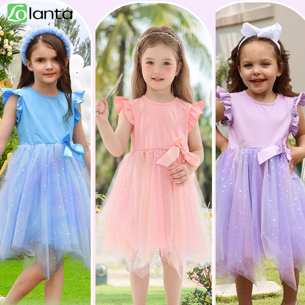 

LOlanta Toddler Girls Tulle Dress Flutter Sleeve Princess Party Dress Little Kids Fluffy Tutu Sundress 2-6Years