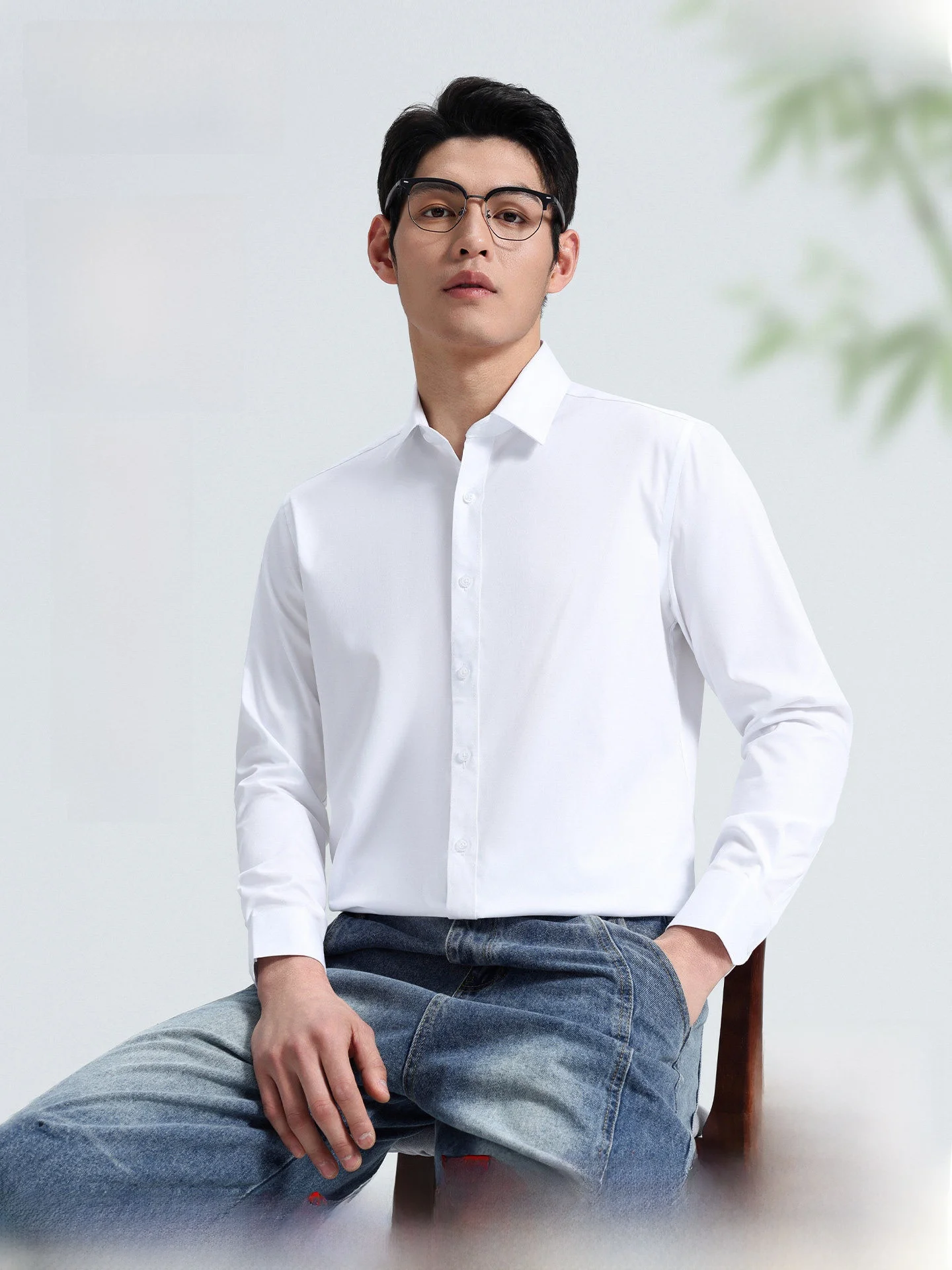 Lormen Men's Long Sleeve Shirt Bamboo Pulp Fiber White Workwear Business Casual Standard Fit Polyester Blend Autumn New Arrival