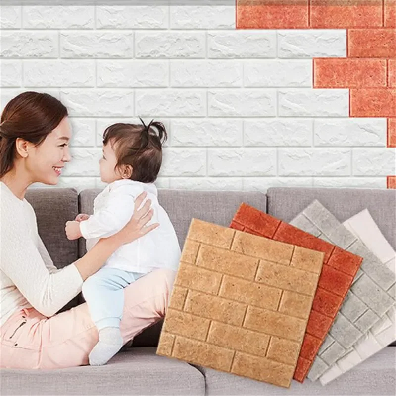 3D Tile Wall Sticker Foam Self-adhesive Diy Wallpaper Board Decoration Waterproof Moisture Resistant