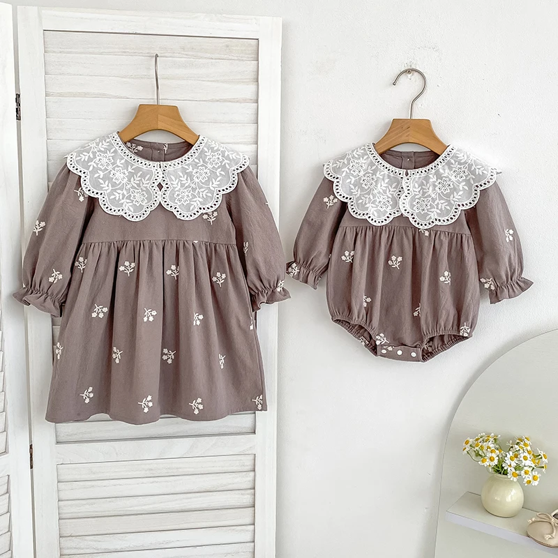 0-6Yrs Neue Schwestern Kleidung Mädchen Party Kleid Baumwolle Blume Kinder Prinzessin Stickerei Kleider Baby Mädchen Strampler Kinder Kleidung