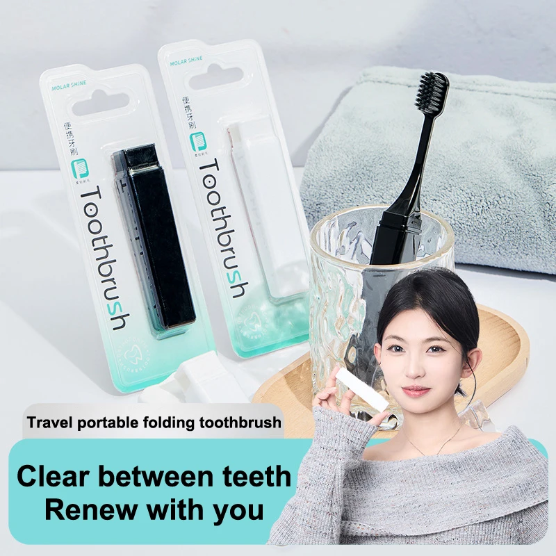 

Travel Toothbrush Foldable Portable Small Dental Brush Simple Style Black/White Traveling Adult Soft Bristle Brush