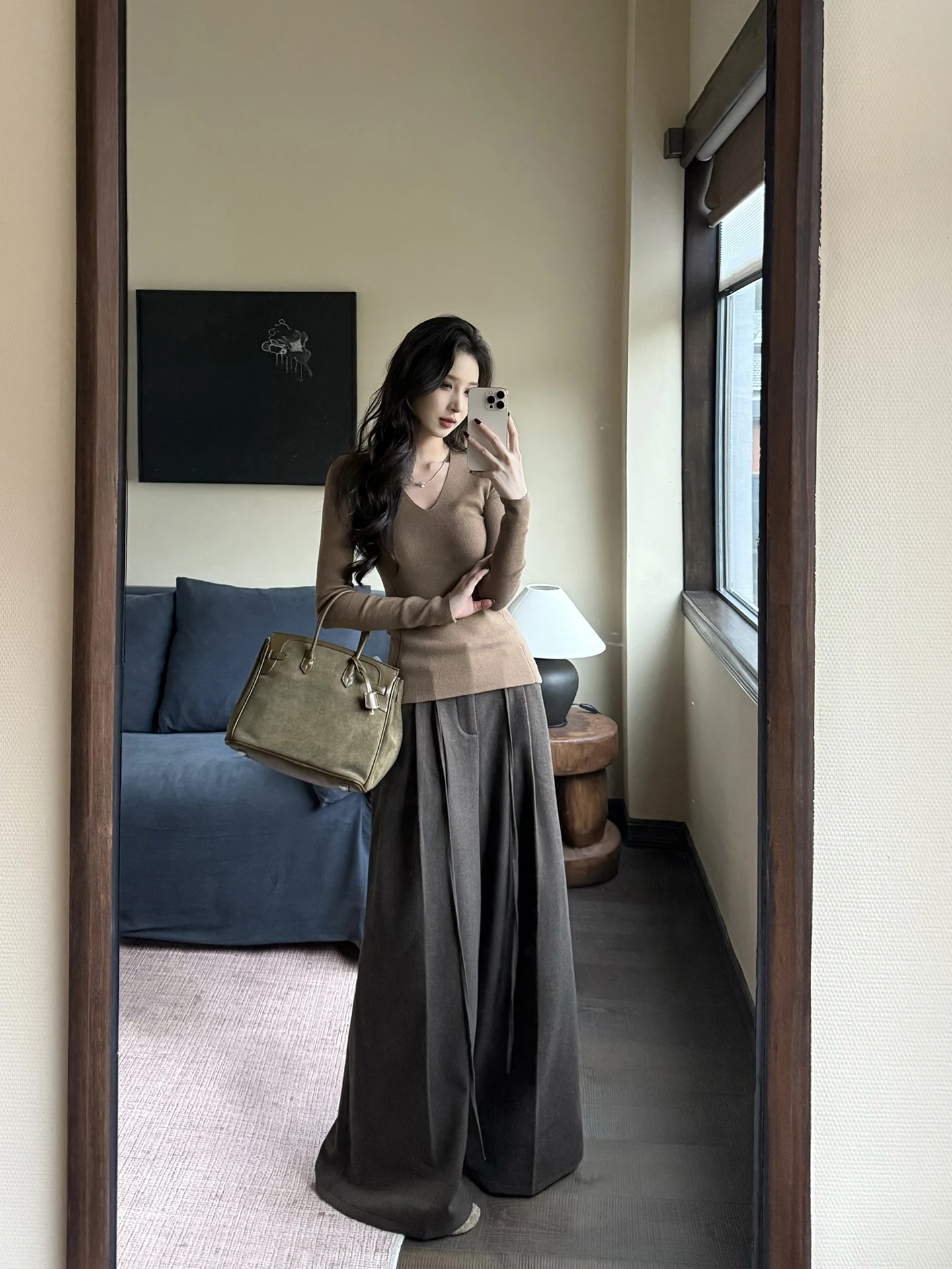 

High Waist Wide Leg Casual Pants Women's Loose Fit Versatile Autumn Winter Long Trousers by Onion Sli Comfortable Ladies ...