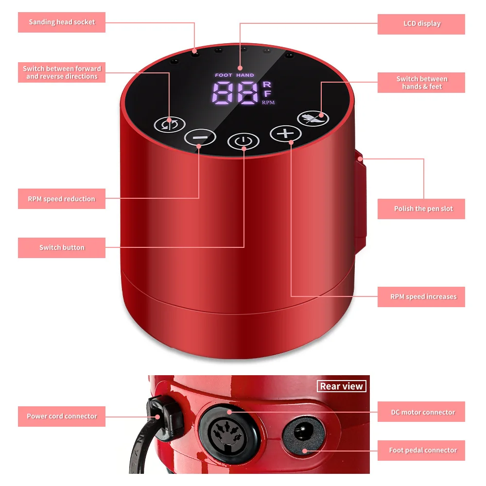 35000 U/min elektrische Nagel pediküre Feile 50w Nagel bohrmaschine mit Fuß pedal für Maniküre Salon Polieren Fräsen geräuscharmes Werkzeug