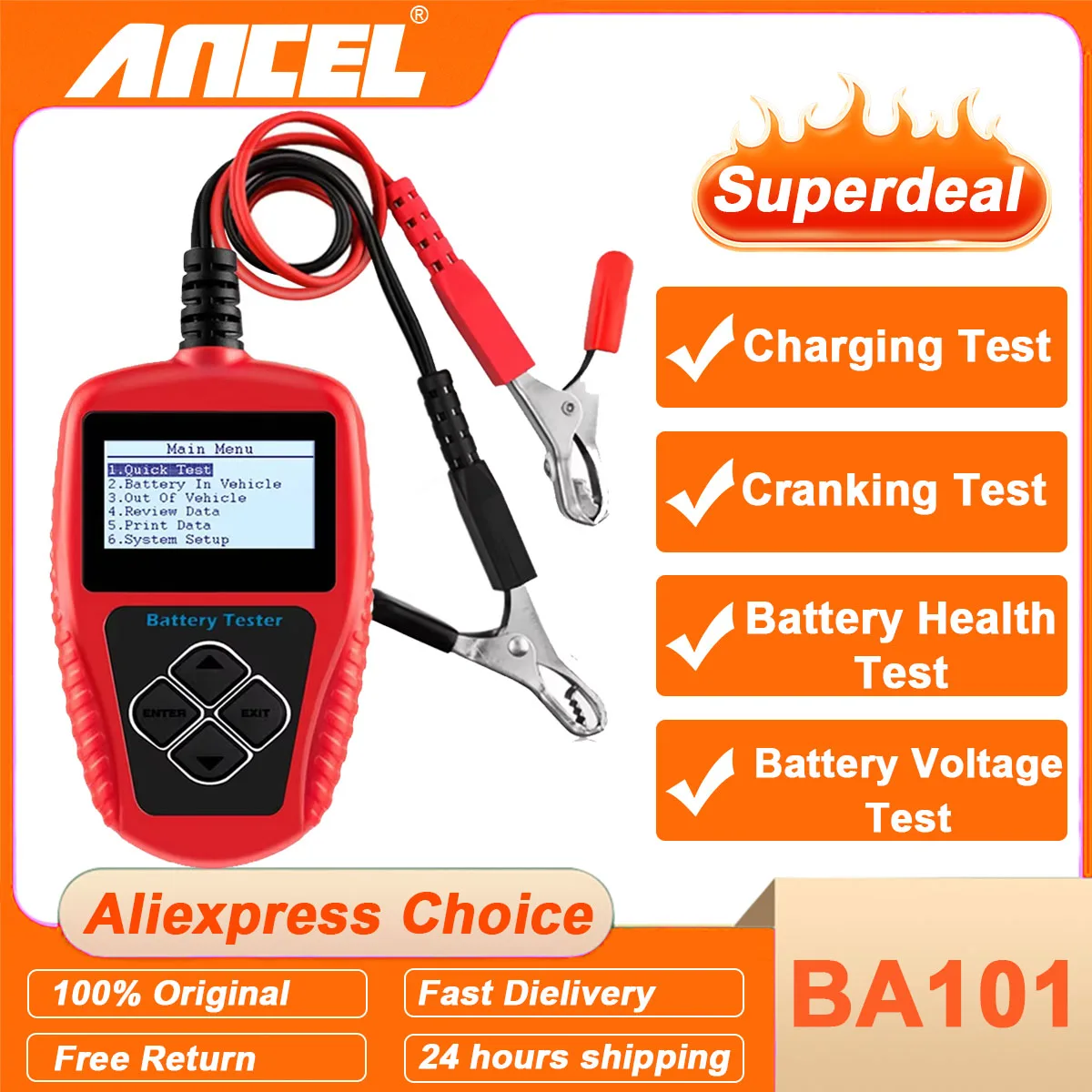 Ancel BA101 Car Battery Tester 12V 100-2000CCA 220AH Auto Load Battery Analyzer Multi languages Car Battery Charging Tester