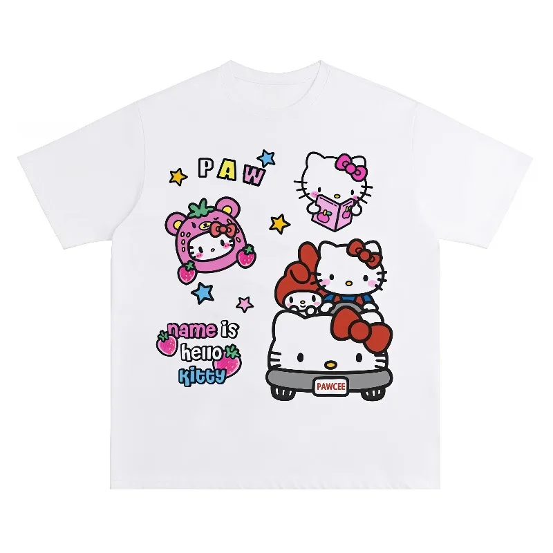 

New KT Cat Graffiti 3D Printed Short Sleeve Summer Casual Versatile Loose Breathable Quick Drying Top Trendy