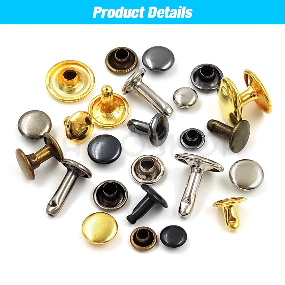 100 Sets 5-15mm Metal Double Cap Rivets Stud Round Nail Button With Tool For Leathercraft Repair Shoes Bag Belt Clothing Garment