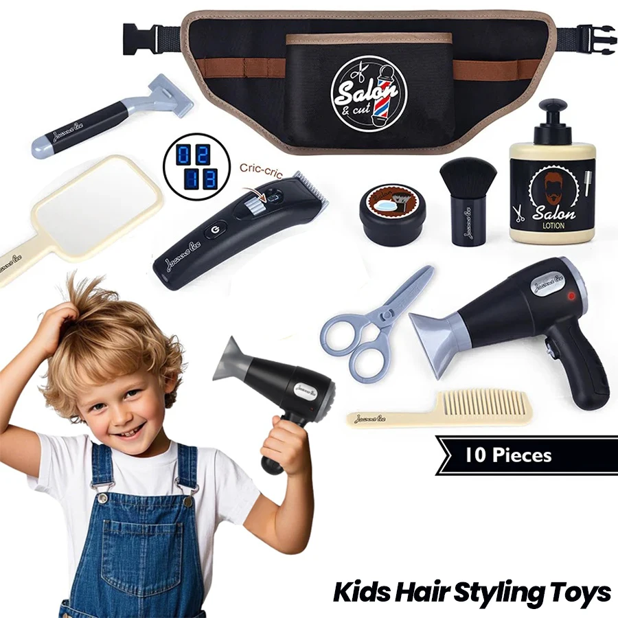 

Kids Hair Styling Toys Pretend Hair Salon Shaving Set Pretend Play Fashion Makeup Set Toy for Birthday Party Dress Up Game Gift