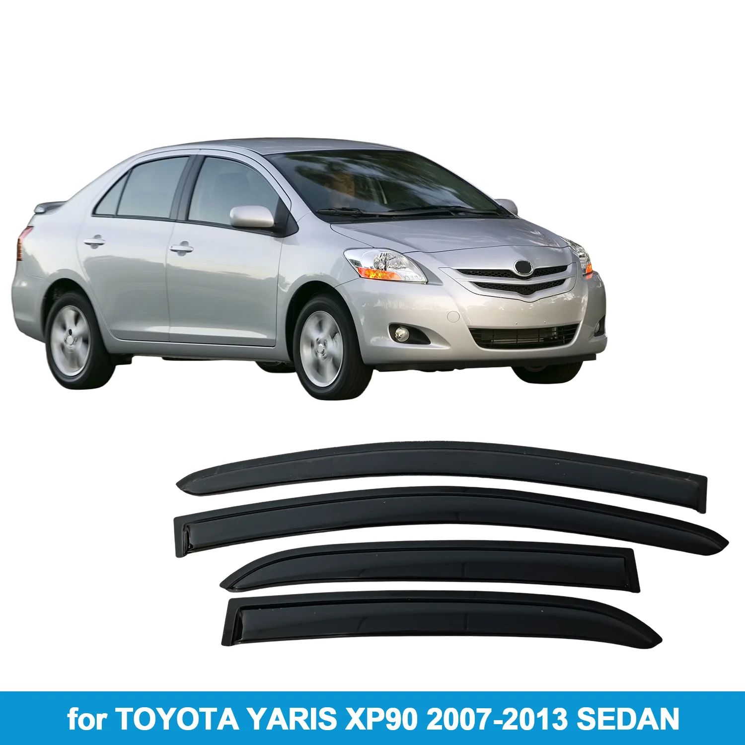 

Дефлекторы окон для TOYOTA YARIS XP90 2007-2013 SEDAN, защита от дождя, боковые вентиляционные накладки, внешние, на клейкой ленте