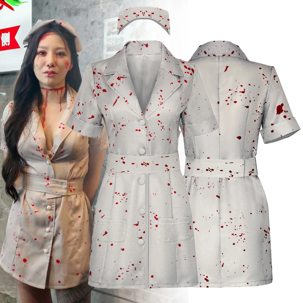 

Movie Return To Silent Hill Bubble Head Nurse Cosplay Costume Terrifying Zombie Nurse Dress Uniform Bloodstain Clothes Halloween