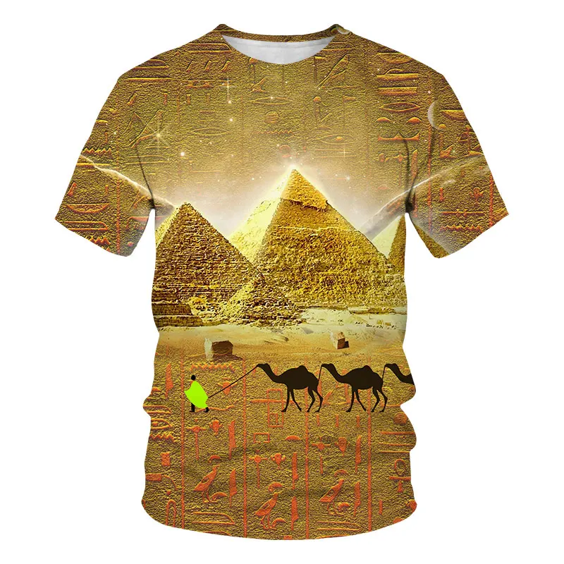 Ancient Egyptian pyramid 3D Print T-shirt For Men Camel Graphics Woman T Shirts Men Fashion Casual Streetwear O-Neck Tops Tees