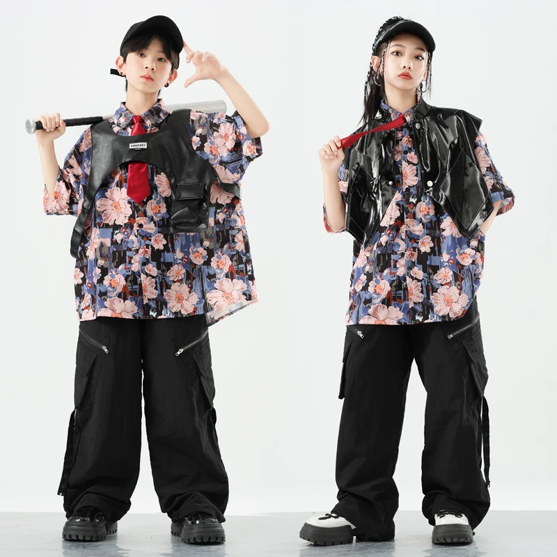 Jungen Hip Hop Kleidung Weste Drucken T-shirt Cargo Hosen Mädchen Street Dance Kleidung Sets Kinder Jazz K-pop Kostüme Kinder streetwear