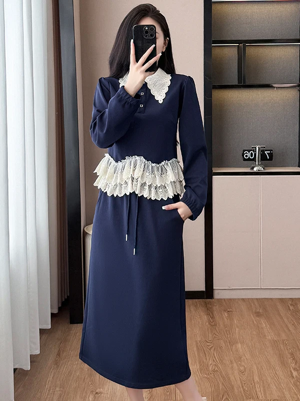 

Кружевная лоскутная блузка с высокой талией и юбка для тела, комплект из двух предметов Ele Design Sensation, осень-зима, новый Sle для женщин