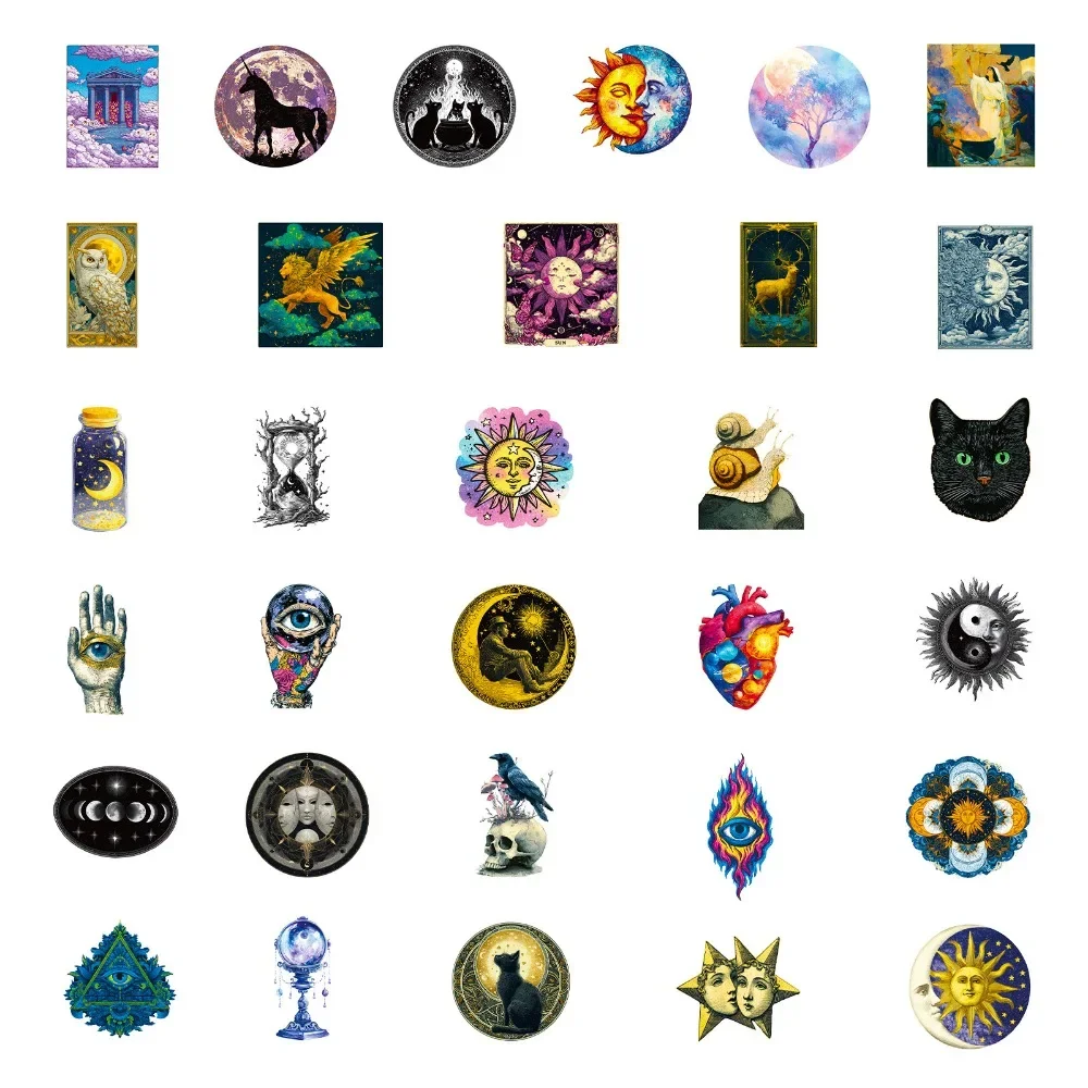 10/56Pcs Medieval Mysterious Celestial Cartoon Stickers Personalized Decorative Handbooks Luggage Waterproof Phone Case Helmet