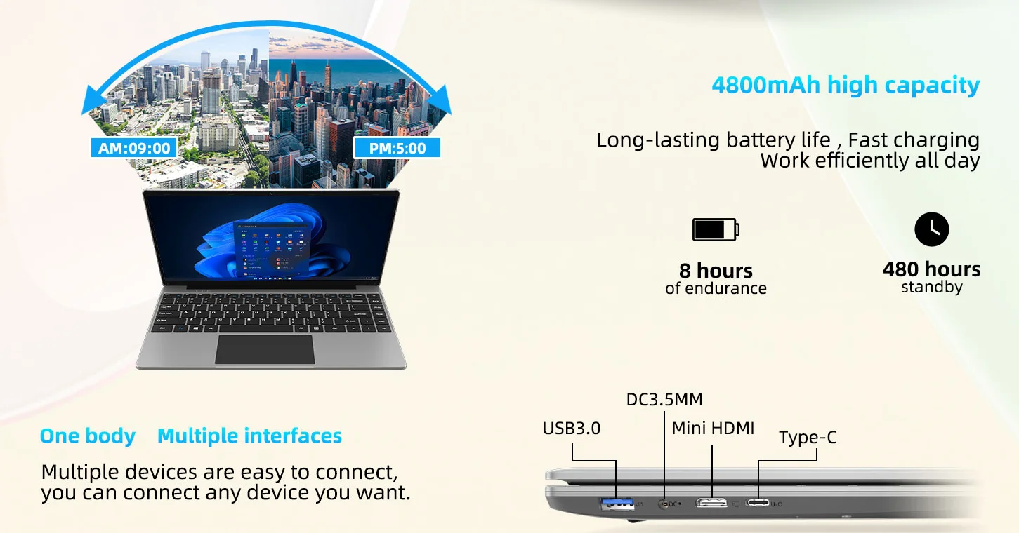 14 Inch 64 Bit Windows 10 Laptops PC EZbook S5 Computer 6GB LPDDR4 RAM 128GB SSD ROM 1080p FHD N4020 CPU with 4-Core Processor