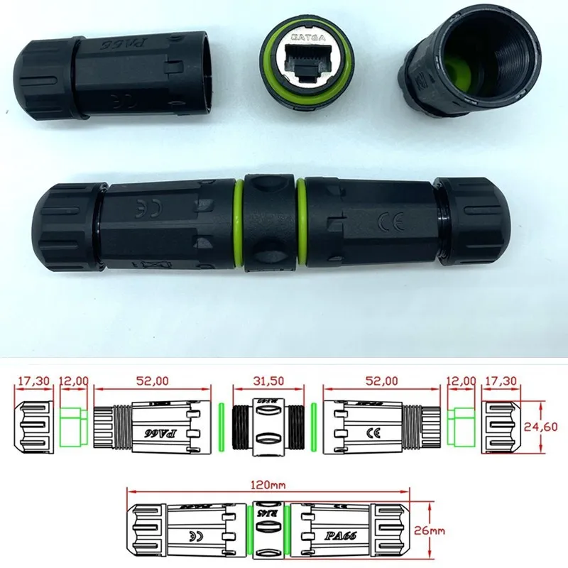 RJ45 CAT6A Aviation Plug Connector M20 Telecommunications Industrial Communication 10 Gigabit Ethernet Socket Plug with Cable