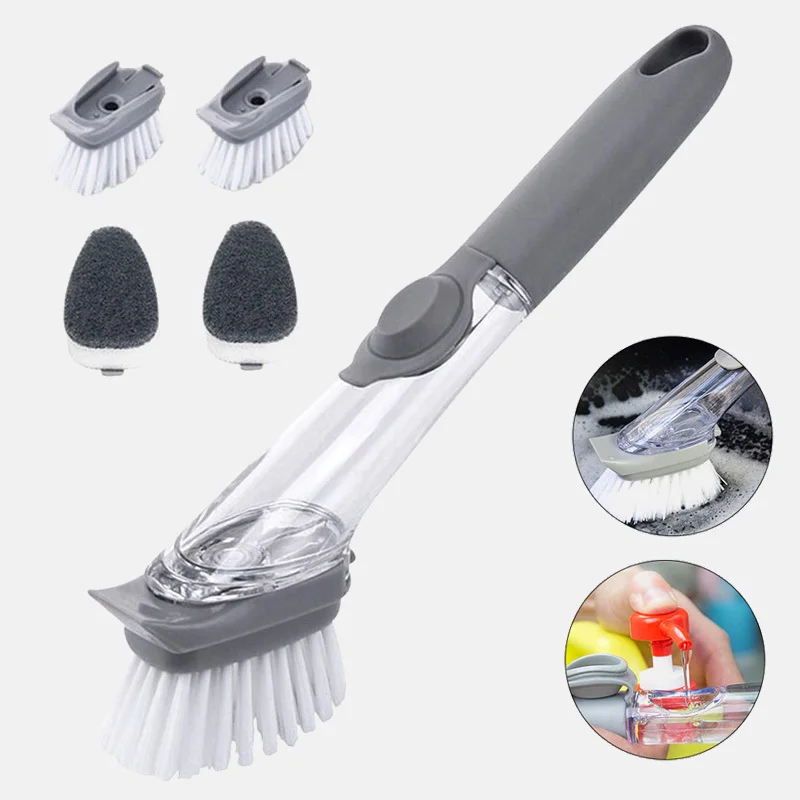 Plate Dish Pot Washing Brush With Liquid Dispenser Scrubber Multi-function Kitchen Washing Sponge Lazy Cleaner Householder tools