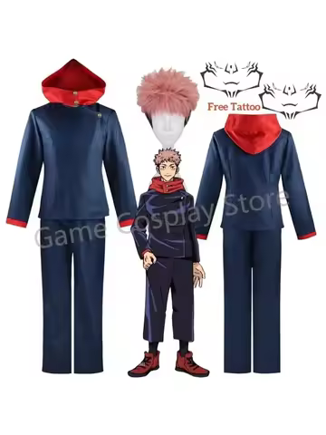 Itadori Yuji Cosplay Anime Jujutsu Kaisen Itadori Yuji Cosplay Costume Wig Jacket Pants Uniform Wig Suit Halloween Costumes