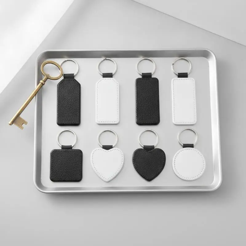 Sublimation Blank ID Tags Keyrings Premium PU Leather Heat Transfer Custom Keychains for Daily Use Backpack Luggage