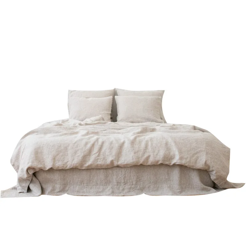 

Light luxury natural hemp four-piece set, simple solid color plain color sleeping naked on a hemp bed