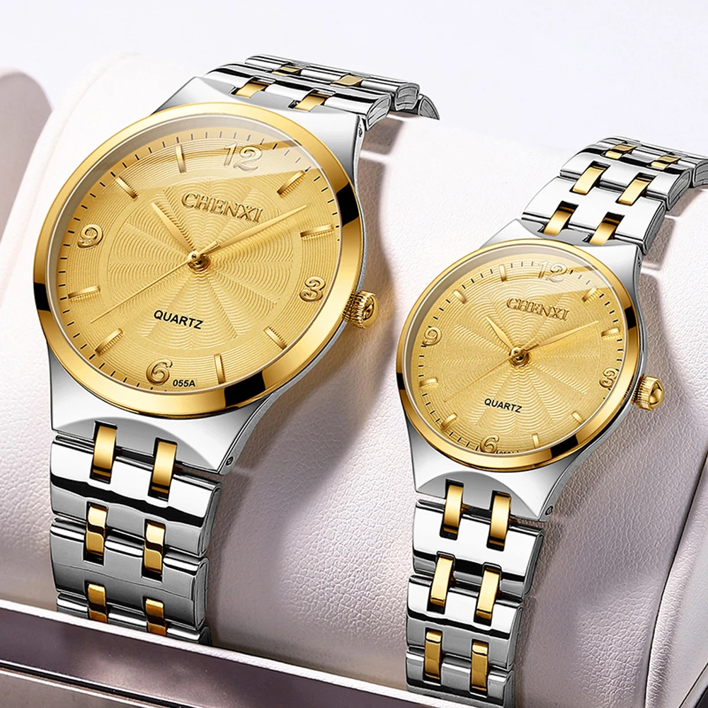 CHENXI, relojes originales de marca para hombre y mujer, reloj de cuarzo informal de acero inoxidable para hombre, relojes de pulsera analógicos impermeables para negocios para hombre