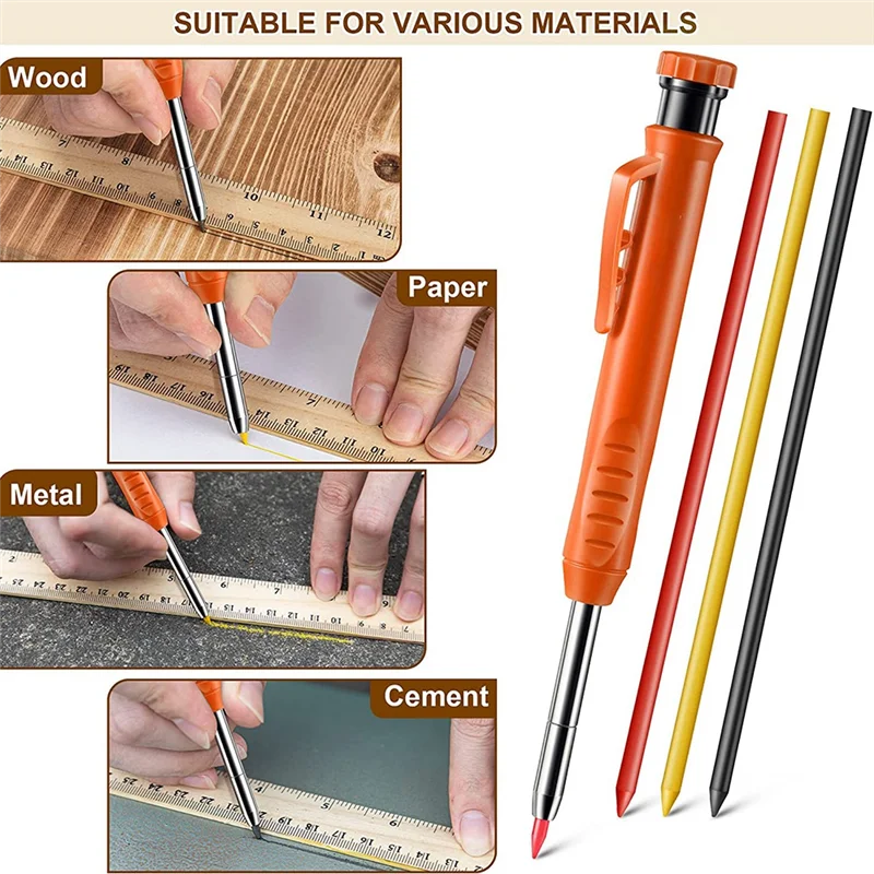 ABJY-2 Pack Solid Carpenter Pencils , Scribe Tool With Built-In Sharpener For Construction Woodworking Architect