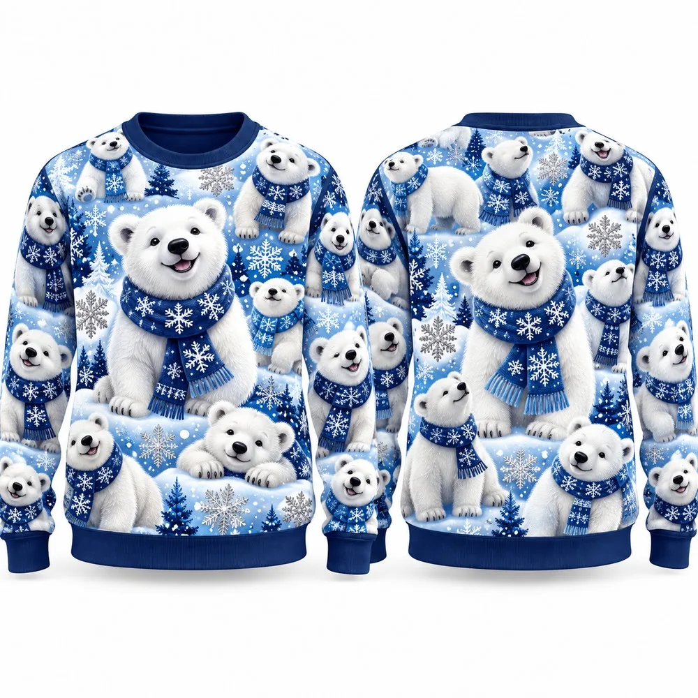 New Polar Bear Ugly Christmas Sweater for Men Women Festive Holiday Party Crewneck Pullover Long Sleeve Funny Daily Sweaters
