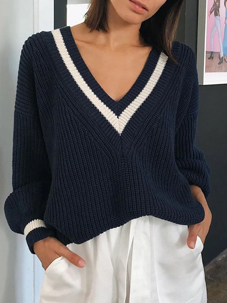 

Women's Autumn Winter V-Neck Sweater Long Sleeve Regular Fit Simple Decent Binding Knitwear for Ladies