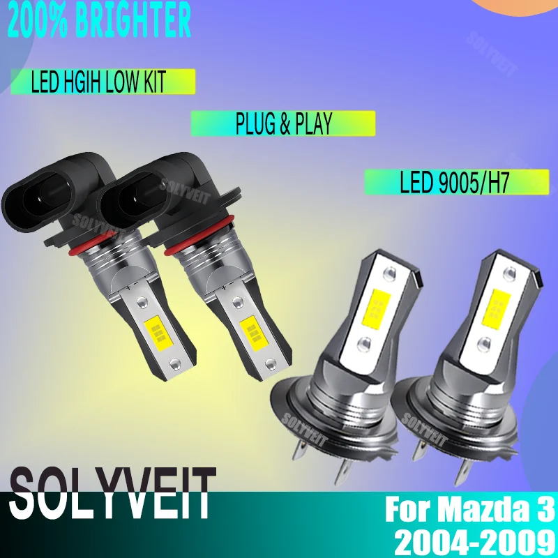 

9005 H7 car Headlight high/low Main/Dipped Beam LED Bulb 6000k 12v High Bright For Mazda 3 2004 2005 2006 2007 2008 2009