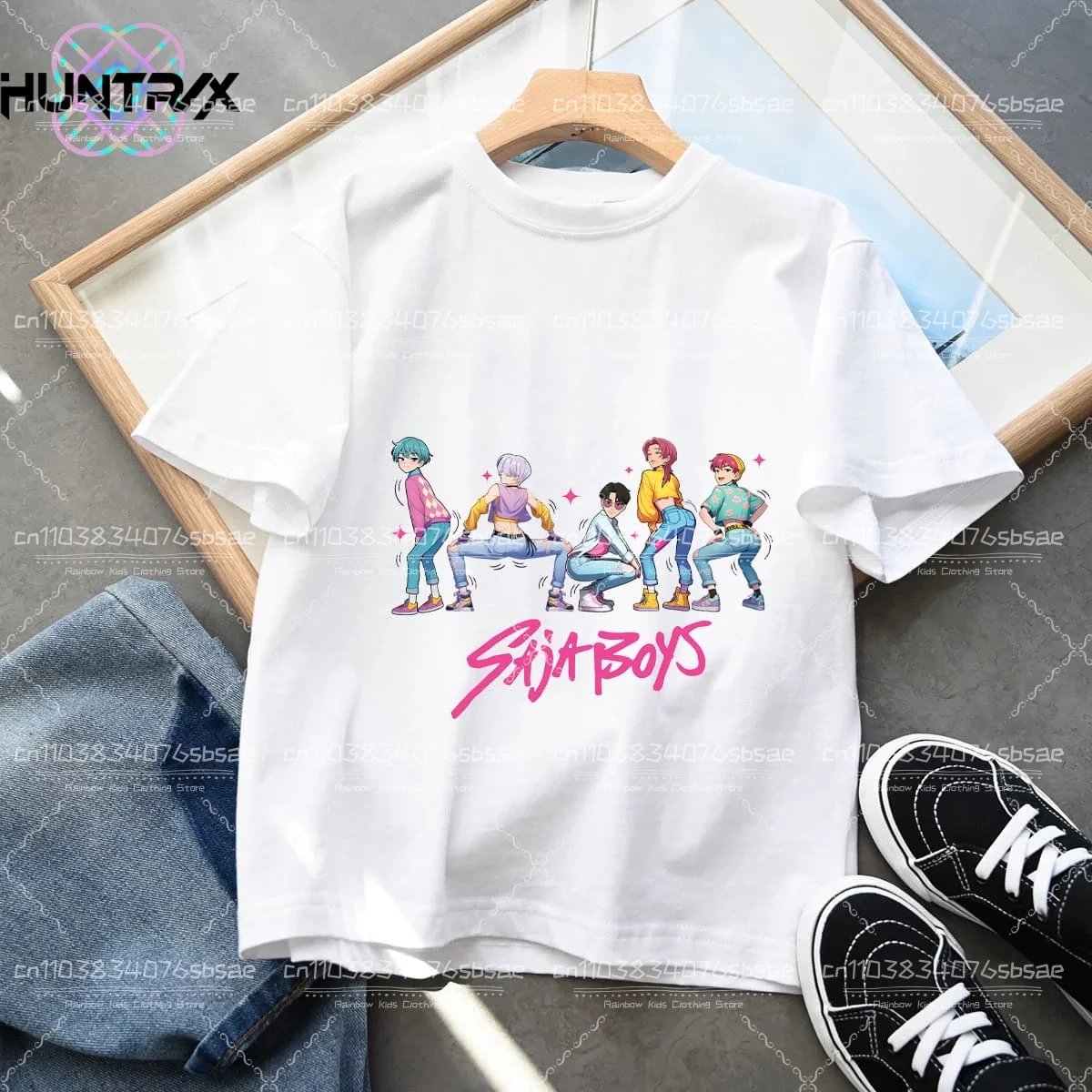 Одежда для маленьких девочек 2025 года, футболка с героями мультфильмов Kpop «Охотники на демонов», забавный подарок для фанатов, крутые детские футболки в стиле Харадзюку, летние топы