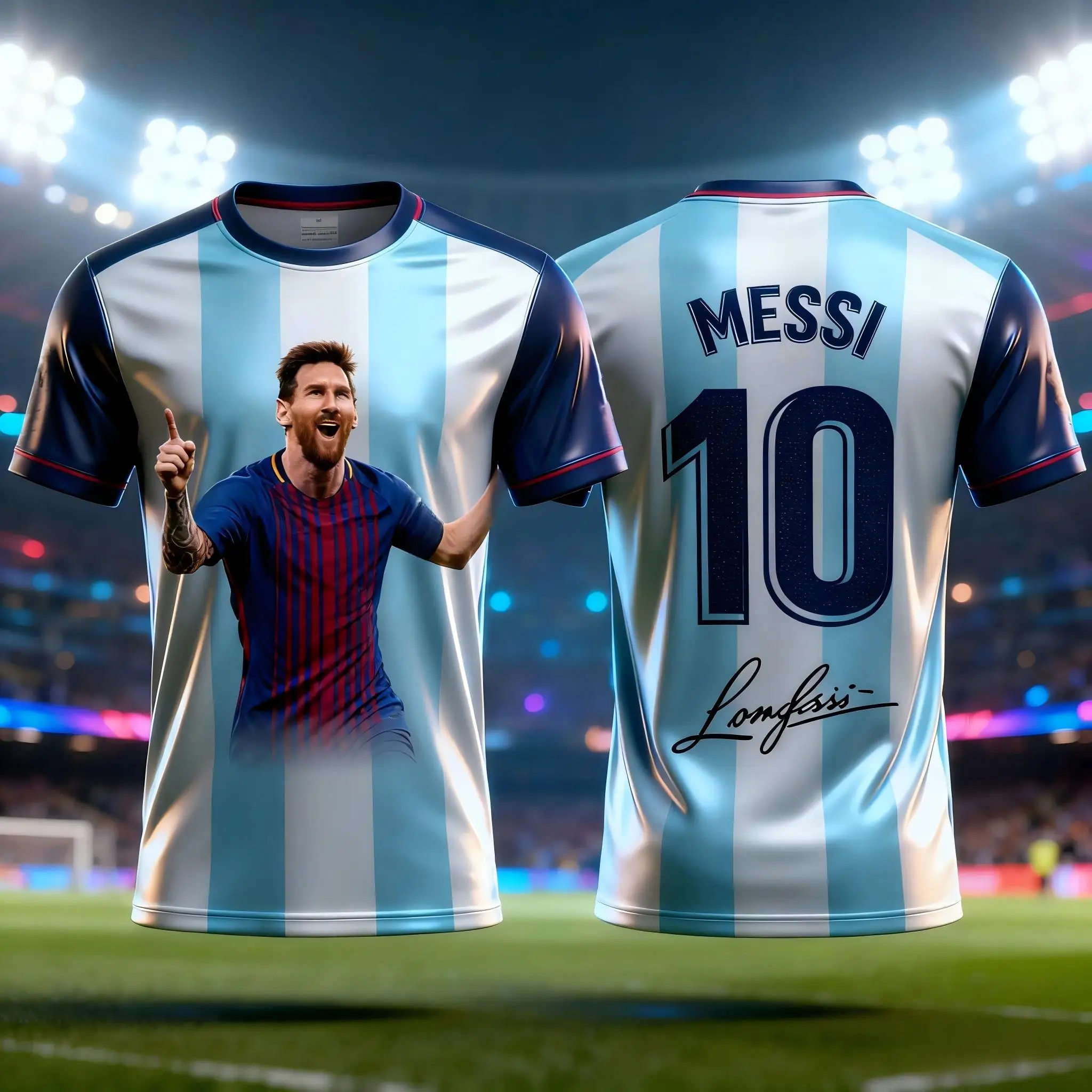 2026 New Messi No.10 Celebration‑Pose Football Jersey Oversized Quick‑Dry Outdoor Uniform Soccer Shirt Adult Fan Sportswear Tee