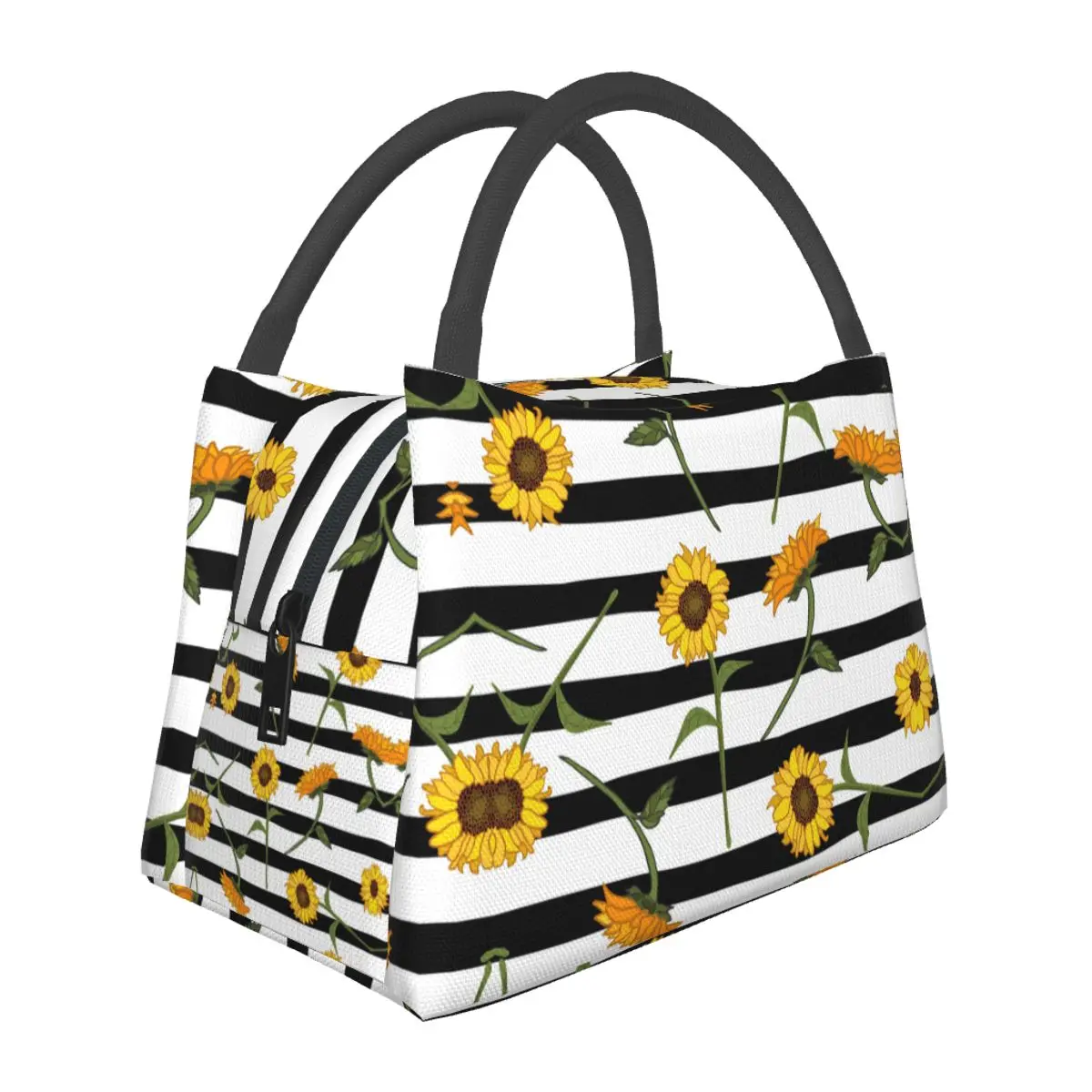 Abstract Sunflower Lunch Bag Striped Retro Lunch Box For Unisex Office Portable Insulated Cooler Bag Designer Thermal Lunch Bags
