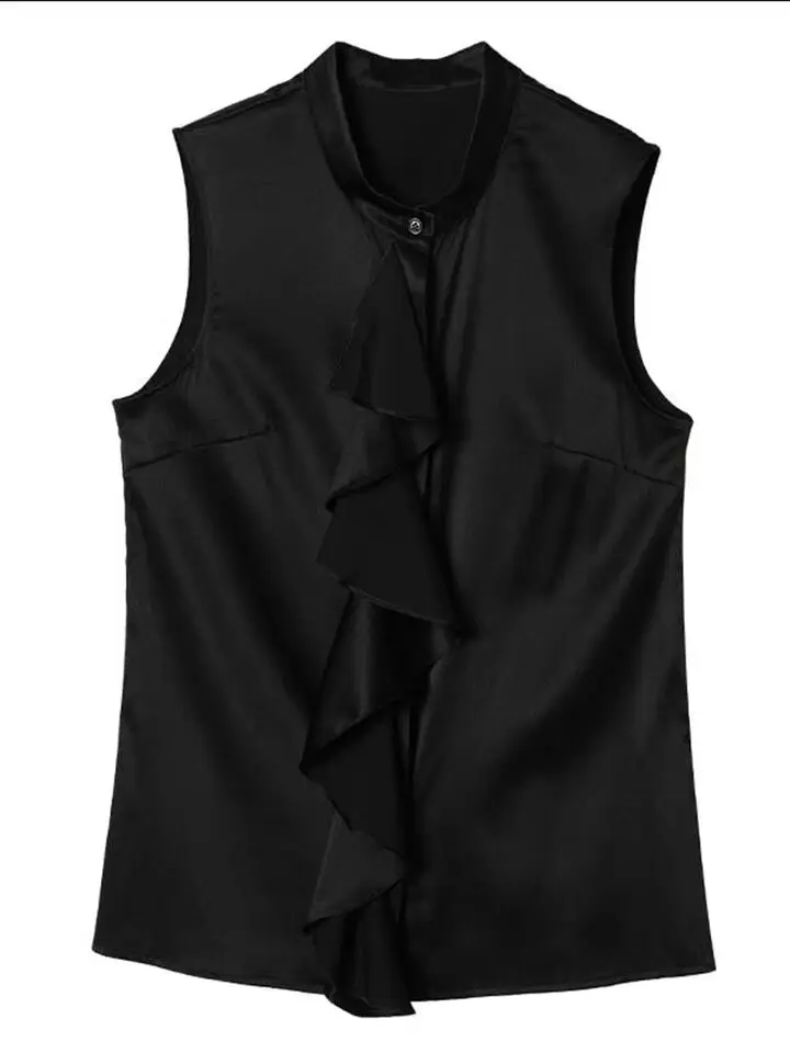 2025 صيف جديد المرأة تكدرت موضة وأنيقة قميص حريري الجليد الكورية نمط تنوعا خلات بلوزات من الساتان بلوزة أسود أبيض #5