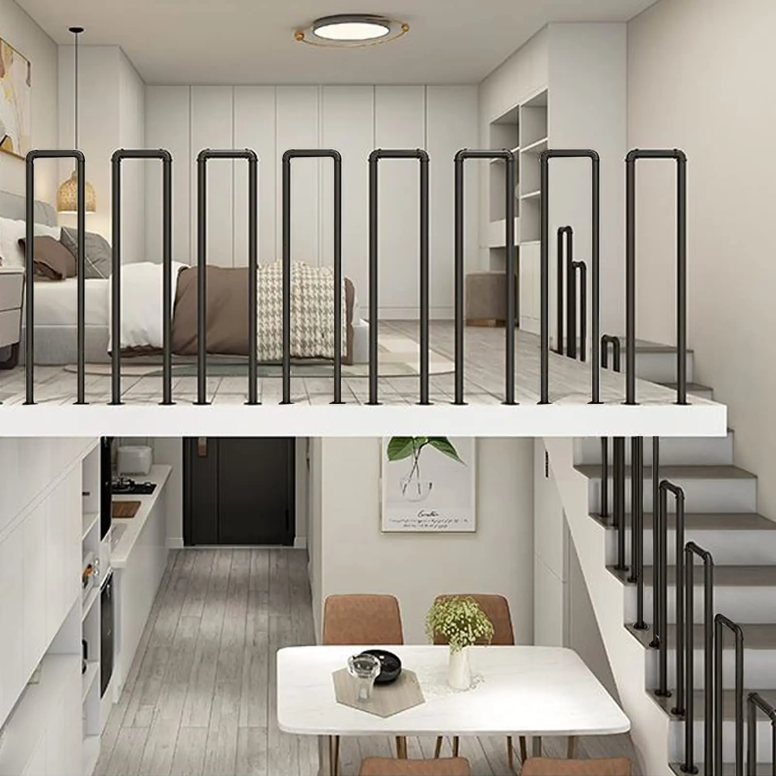 Corrimano per scale a forma di U, ringhiera industriale da 33,5 pollici, barra di sostegno antiscivolo per giardino interno o esterno, loft, corridoio, villa, hotel, anziani