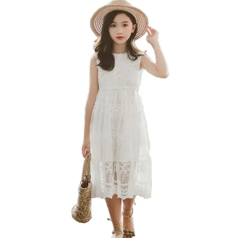 2024 Dress Girl Summer 2 6 8 10 To 12 Years Old Childrens Party Lace Princess Dresses for School Casual White Dress Kids Clothes