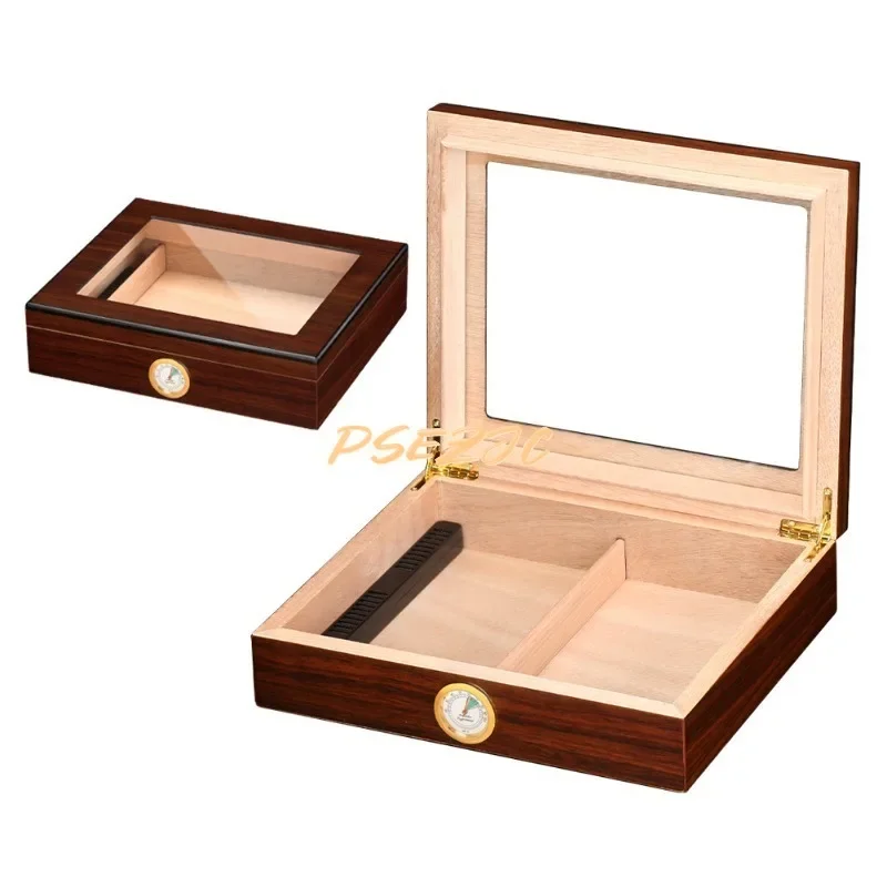 Simple and Portable Large Capacity Cedar Wooden Cigar Travel Moisturizing Storage Cigarette Box Glass Top Display