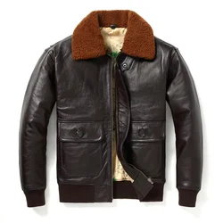 Dark Brown Winter G1 Leather Jacket Men Military Style Europe Size Map Lining Genuine Natural Thick Cowhide Warm Flight  Coat