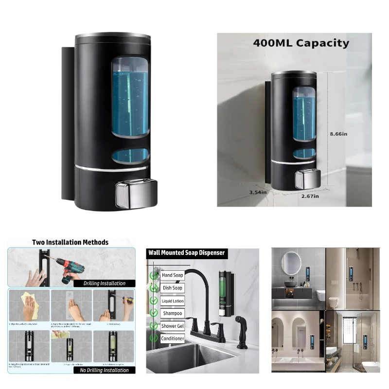 Wall-Mounted Soap Dispenser, Bathroom Shampoo and Body Wash Dispenser, Kitchen Hand Soap, Hotel and Restaurant Hand Soap Bottle