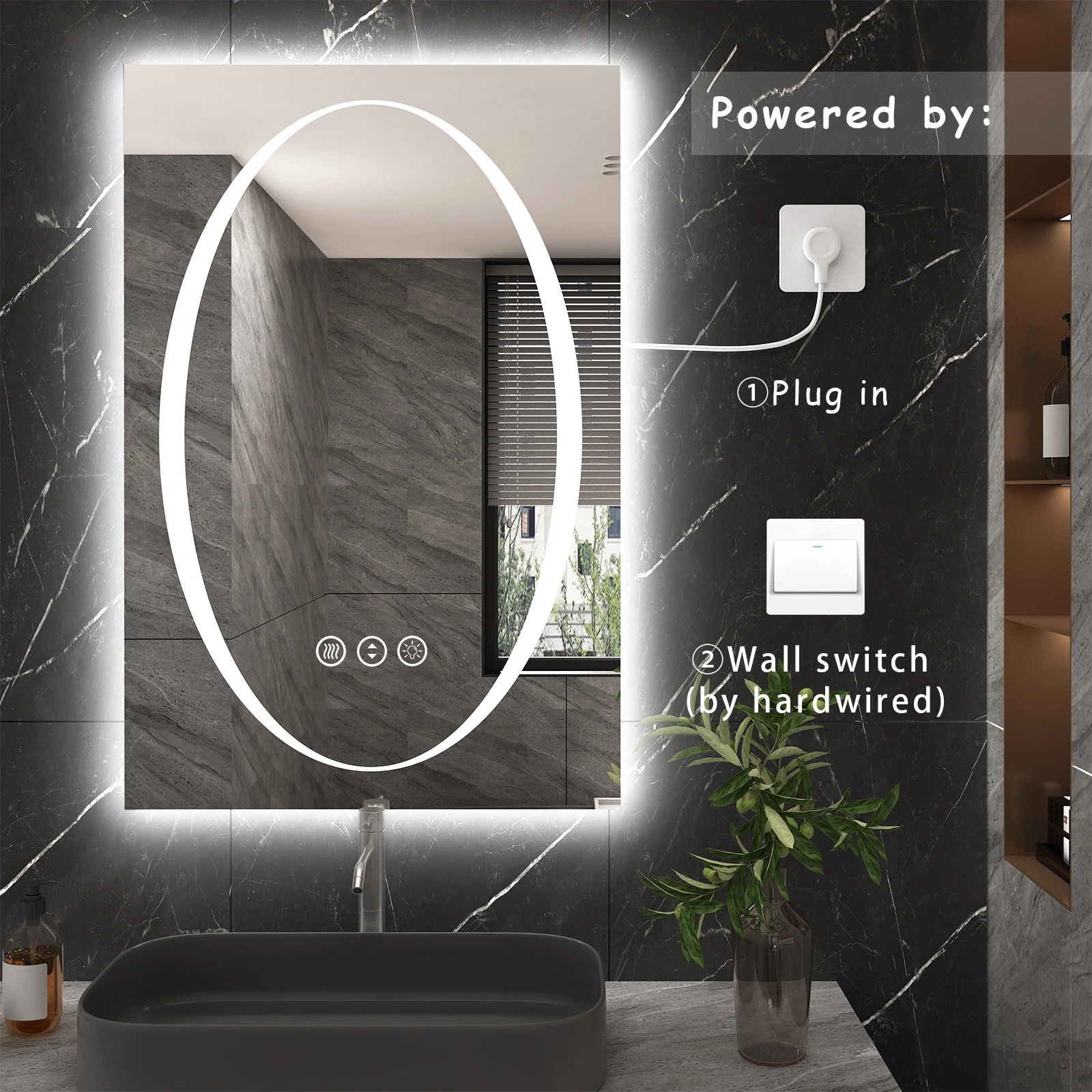 Electronic Demist Smart Led Bathroom Horizontal Hanging 3 Colors Changeable Tempered Bathroom Mirror