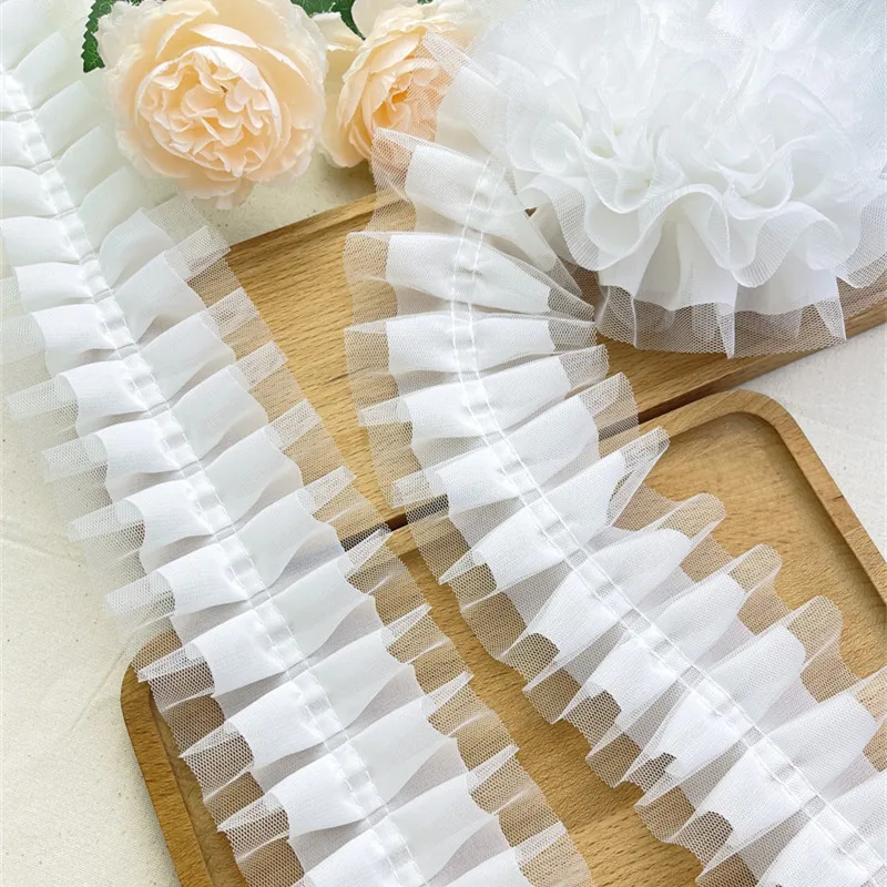 3 Yards weißes plissiertes Chiffon-Spitzenband zum Befestigen von Kragen, Nähzubehör, Bastelbedarf, Puppenkleidung, Hochzeitskleid-Accessoires