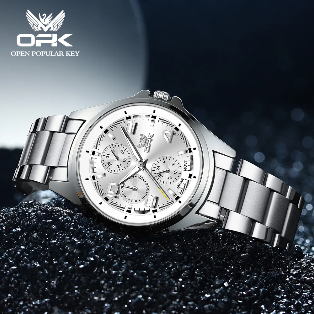 OPK 6017 Mens Watch Original Multifunctional Chronograph Quartz Watch For Man Waterproof Luminous Watch With Box Reloj